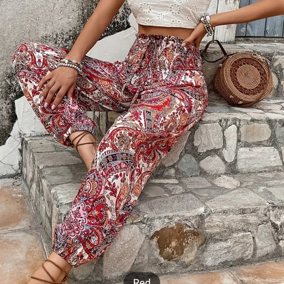 Boho Smocked Waist Joggers - Picture 1 of 7